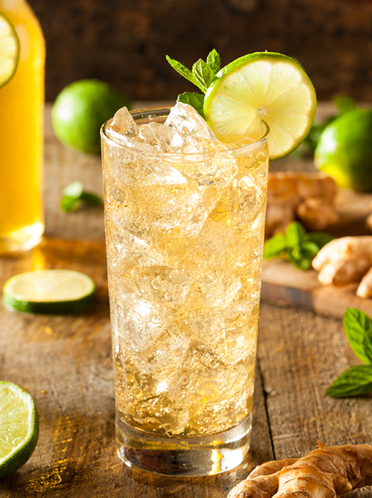 Refreshing Golden Ginger Beer with Lime and Mint